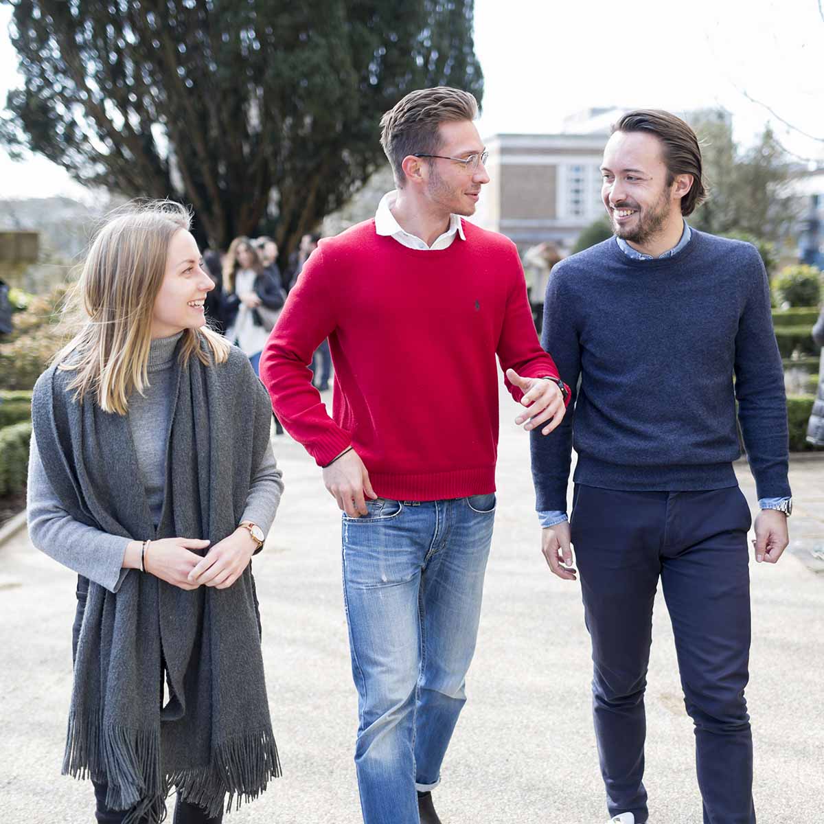 three students walking