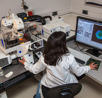 Student using microscope