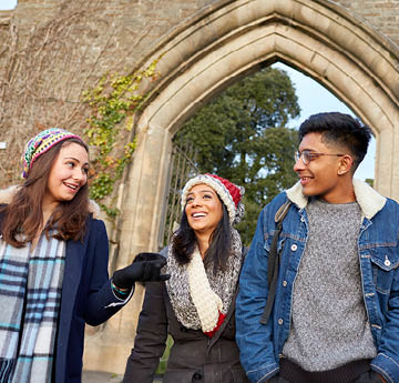 three students walking