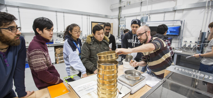 students in geomechanics lab