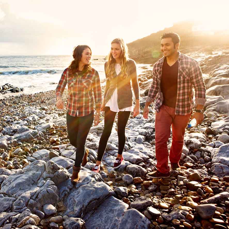 three students walking