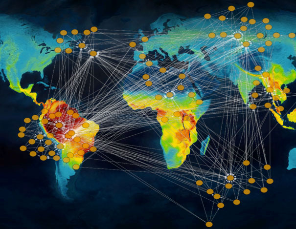 Colourful world map with dots