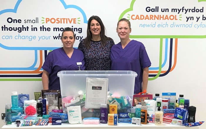 A Swansea University adult nursing students Laura Davies and Carina Jones with Catherine Williams, Swansea University's Programme Director for Pre-registration Nursing