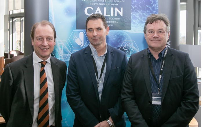 Vice-Chancellor Paul Boyle with CALIN director Steve Conlan and head of Swansea University Medical School Keith Lloyd at the Collaborate 2020 conference.