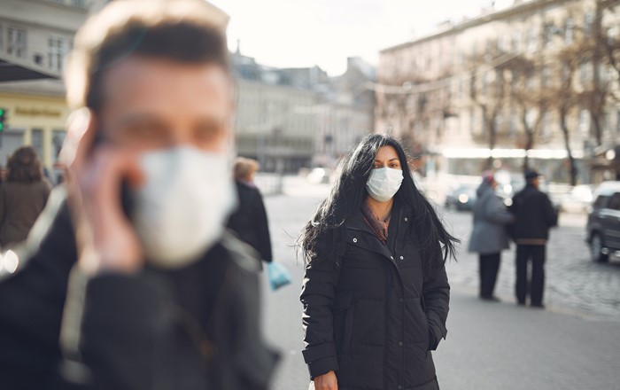 A woman wearing a face mask