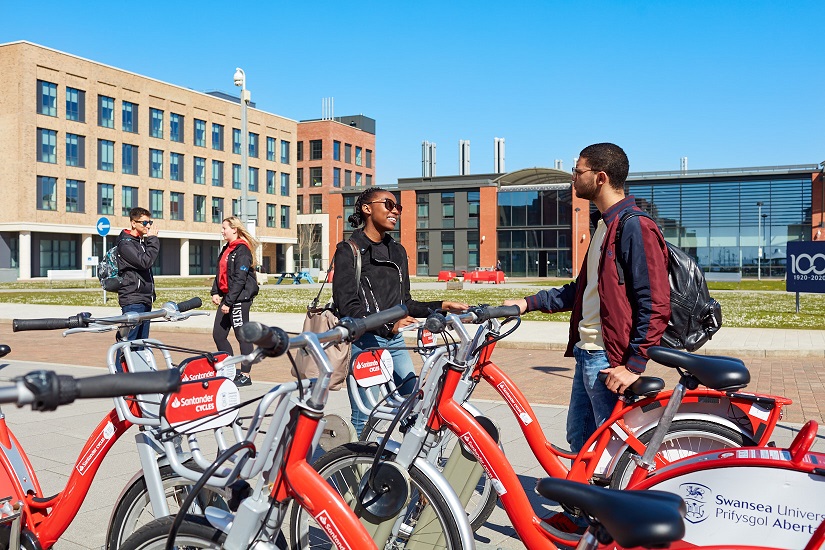 Students using Santander cycles