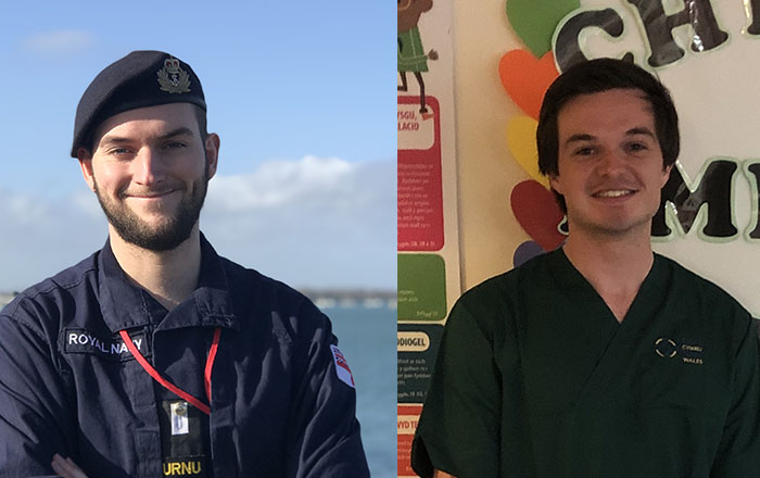 Medical student Robert Jones is now a health care assistant working at Morriston Hospital while Samuel Murkin, who is studying for a master’s in mechanical engineering, is helping to share vital messages for Avon and Somerset Police.