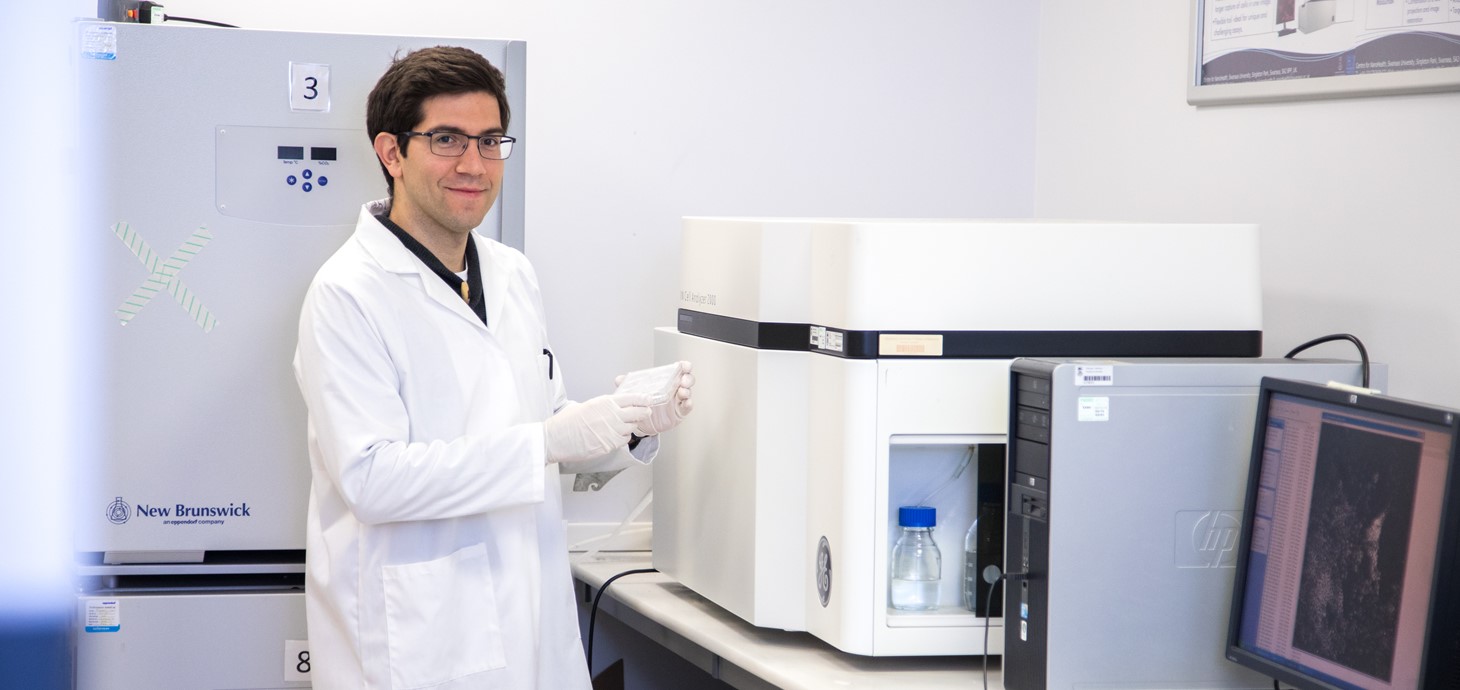 Marcos Quintela, senior researcher for CEAT in a laboratory at Swansea University Medical School.