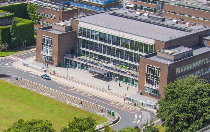 Aerial view of Fulton House at Singleton campus. Swansea University supports National Day of Reflection on 23 March 2021 