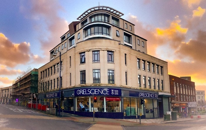 A photo of Oriel Science’s new exhibition venue, which shows what it looks like from the outside.