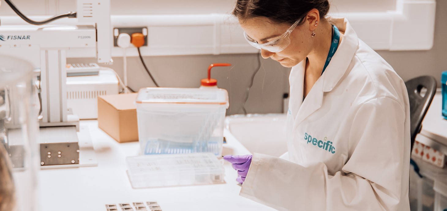 Researcher Carys Worsley at work in the SPECIFIC labs, identifying a safer, greener way to make solar cells 