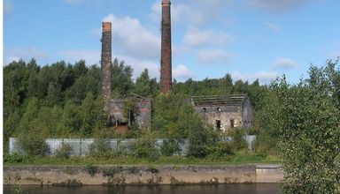 Hafod-Morfa copperworks on the banks of the river Tawe, before regeneration work began