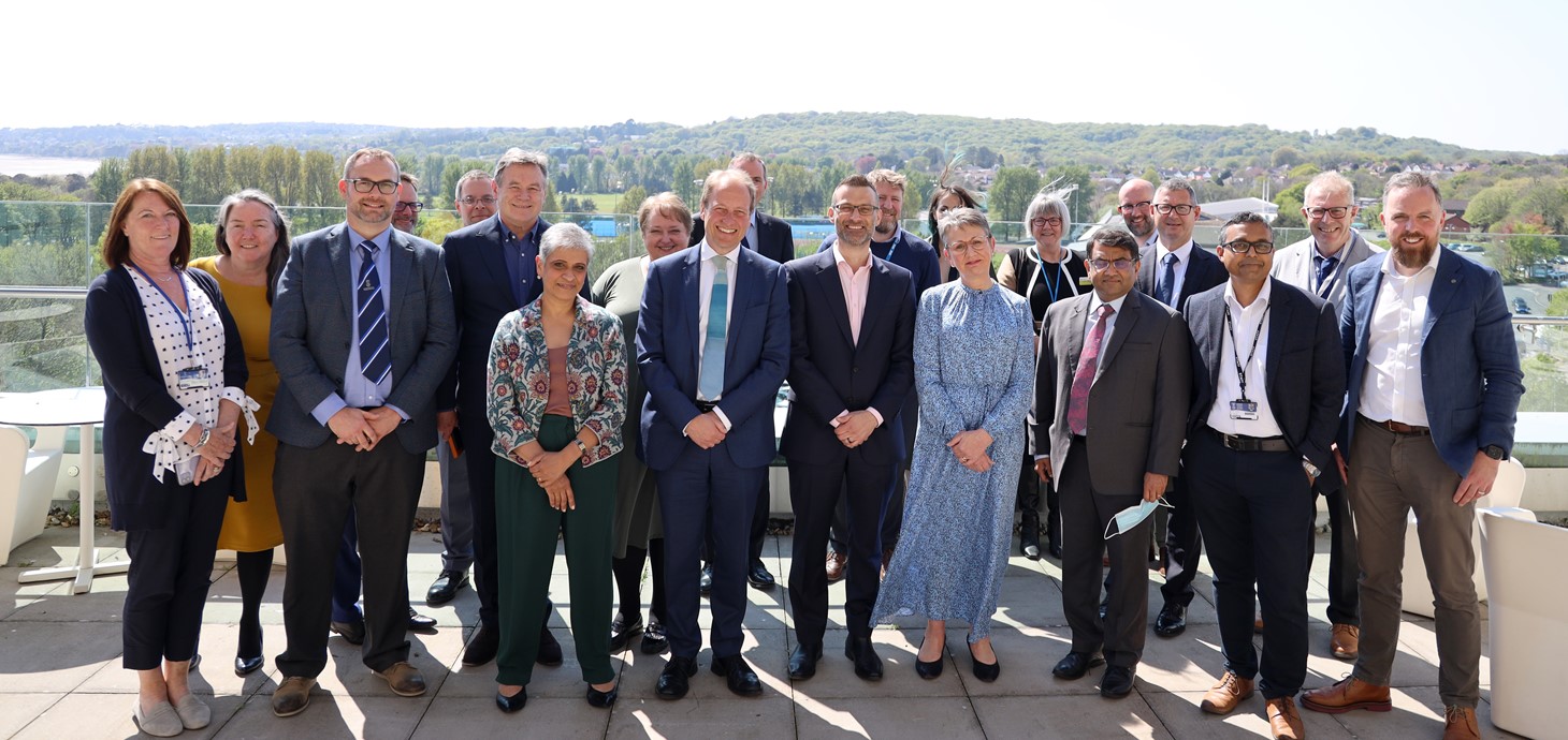 Hywel Dda University Health Board Chief Executive Steve Moore and Swansea University Vice-Chancellor Professor Paul Boyle with colleagues and honorary appointees following the signing of the MoU.