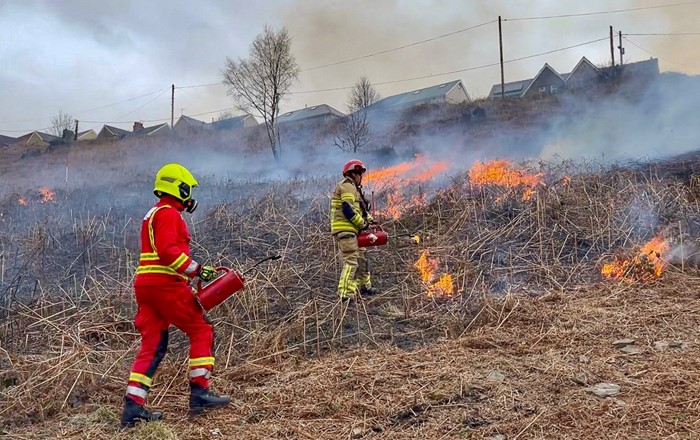 Firefighters tackling a grass fire 