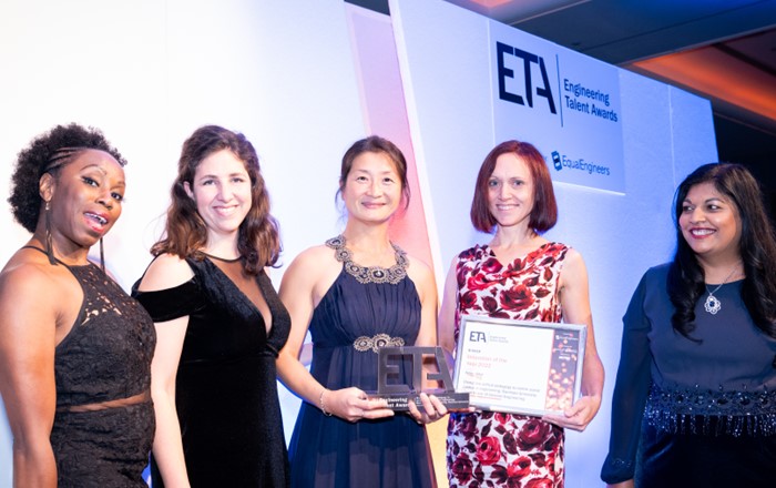 (Left to right) Fayon Dixon, broadcaster and awards host, Gabrielle Orbaek White, Xiaojun Yin, Dr Patricia Xavier and Kamini Edgley, Director of Safety and Engineering at Network Rail.