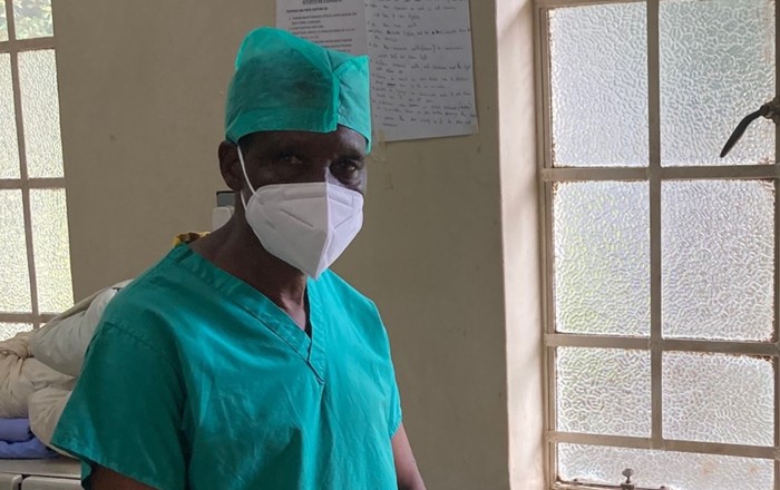 A medical worker in sub-Saharan Africa wearing donated scrubs from Inter Care. (Credit: Inter Care)