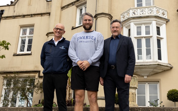  David Martin-Jewell, managing director of Front Runner Events, Ryan Jones, and Professor Keith Lloyd, Executive Dean and Pro-Vice-Chancellor, Faculty of Medicine, Health & Life Science