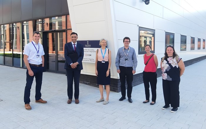 Picture:  Professor Jas Pal Badyal (second from left) and Professor Helen Griffiths (third from left); with Prof Badyal’s colleagues (far right) Amy Hatt and Julie Cunnington Hill, and Dr Matt Elwin (left) and Prof Ian Mabbett (third from right) of Swansea University. 