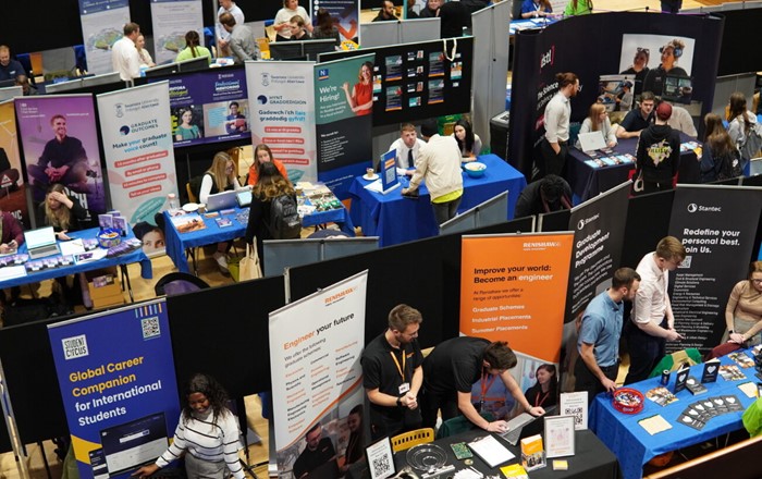 Some of the stalls at this year's Swansea University Careers Fair.