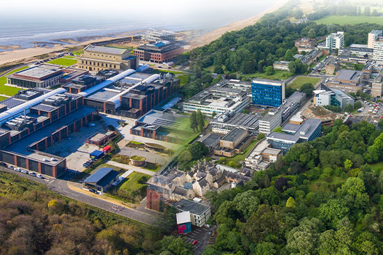 Aerial view of both Bay and Singleton Campuses