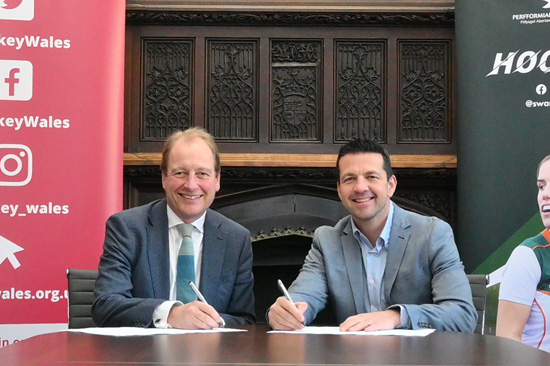 Swansea University's Vice-Chancellor Professor Paul Boyle and Hockey Wales Chief Executive Paul Whapham 