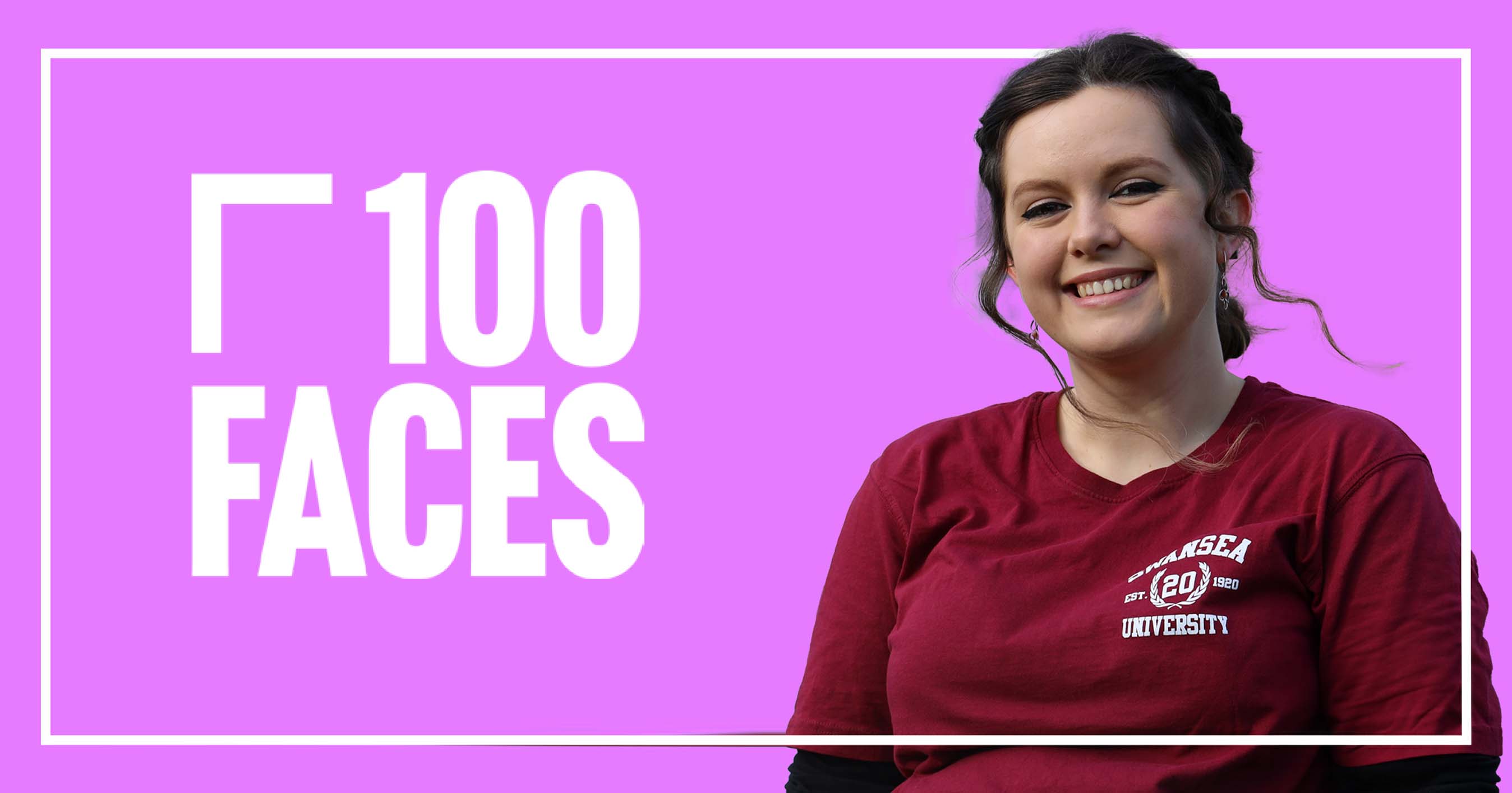 Head and shoulders photo of smiling young woman against a pink background