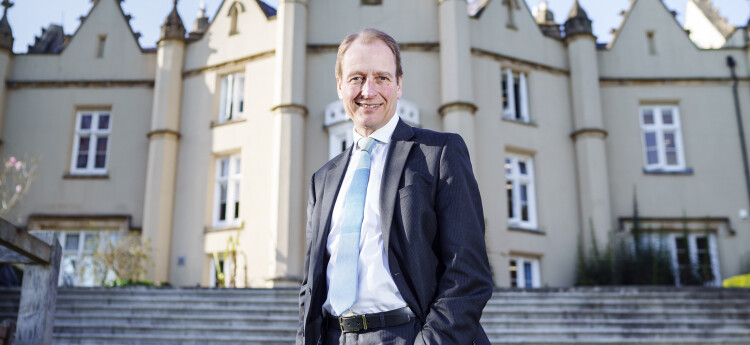 Chair of Universities Wales and Vice Chancellor of Swansea University, Professor Paul Boyle outside the university’s Singleton Abbey. 