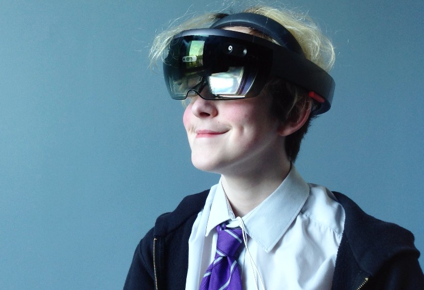 A key stage 4 pupil uses hololens technology