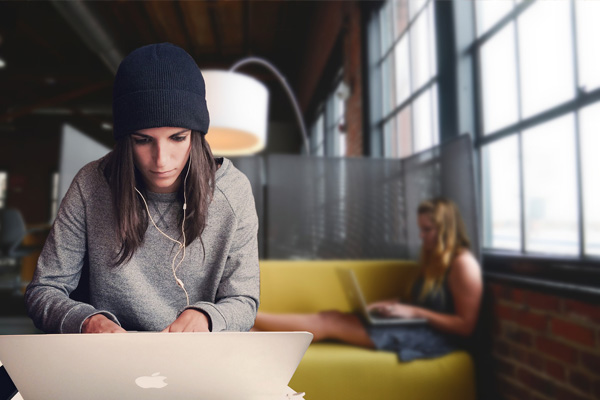 Woman working on a laptop