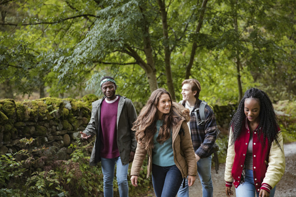 People walking through the countryside