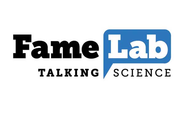 FameLab talking science logo with smoke