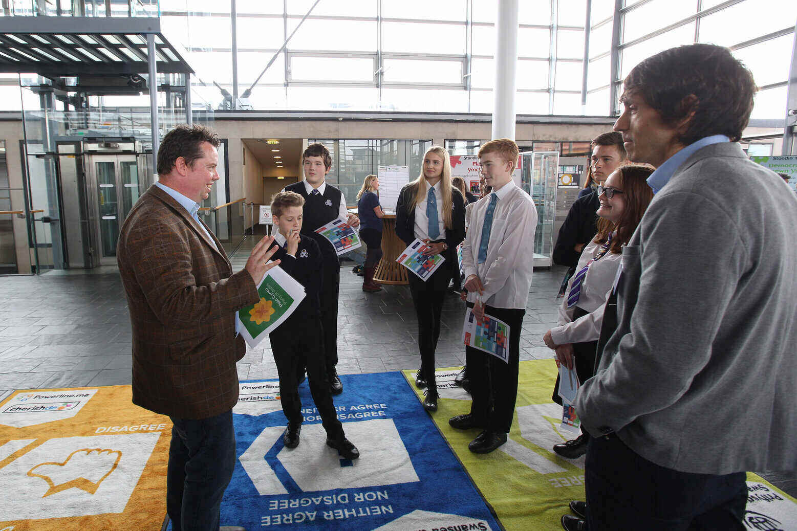 Matt Wall at Senedd with young people