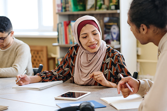 woman in a hijab during a lesson