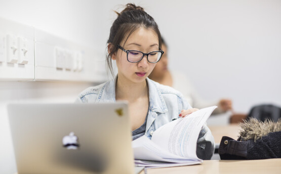 Student working on laptop