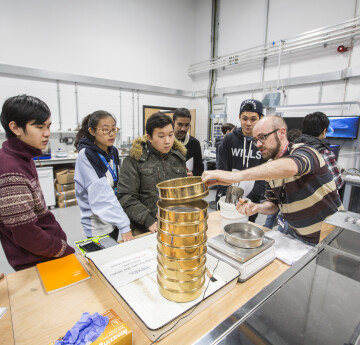 Civil engineering students in lab