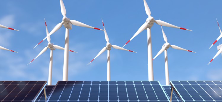 wind turbines and solar panels