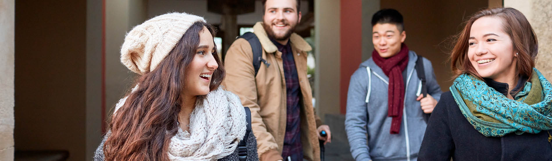 students walking through campus