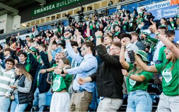 Students celebrating the Welsh Varsity win for Swansea