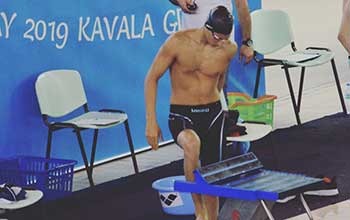 Swansea University swimming scholar and student Panayiotis at swim meet