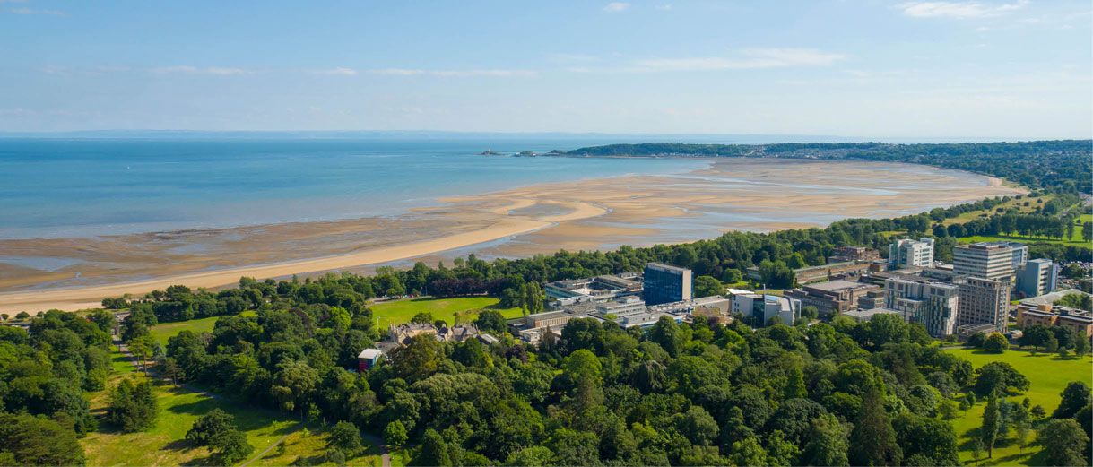 An aerial view of Singleton Campus and the bay opposite 