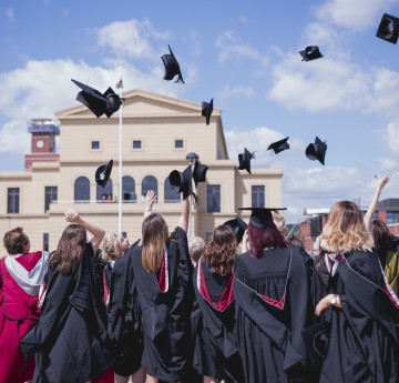 Students at Graduation throwing their caps in the air