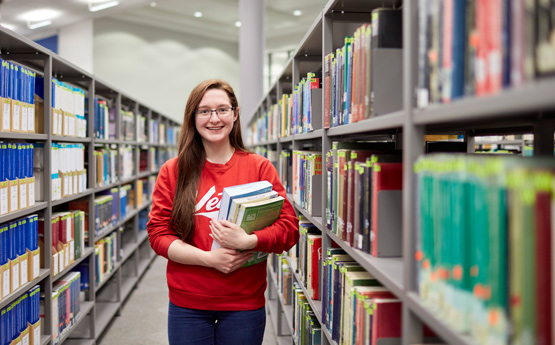 student in the library