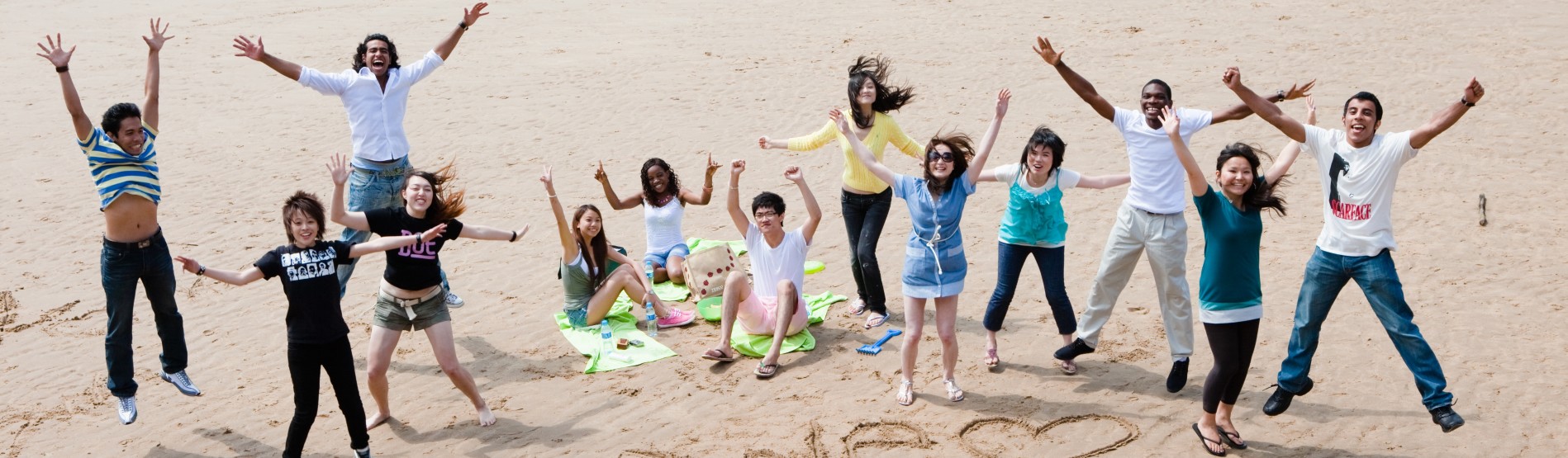 International students on the beach