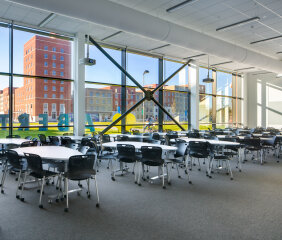 Image of a classroom overlooking Tennant Place on Bay Campus