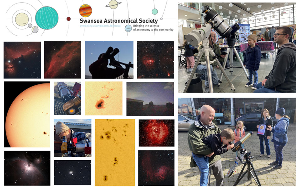 different planets and children looking through the telescope. 