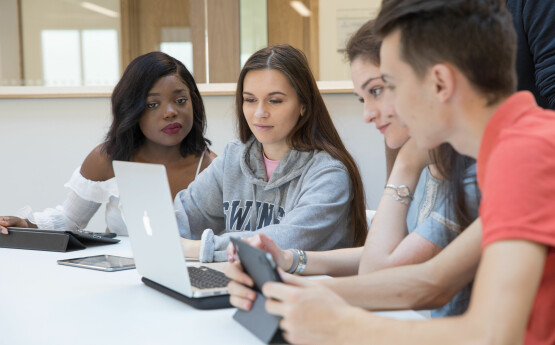 Students using a computer