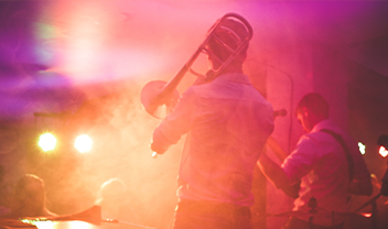 A musician playing a trombone