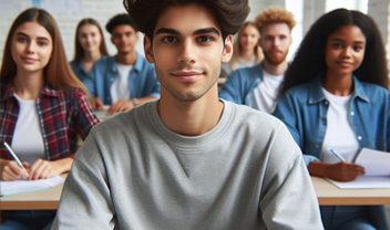 Smiling students taking a quiz