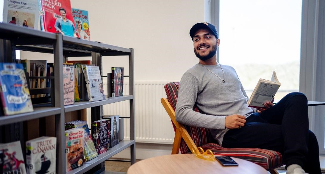 Students studying in library.