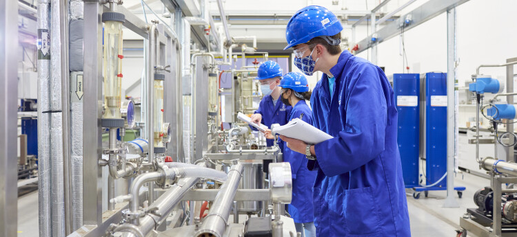 Engineering students in a lab